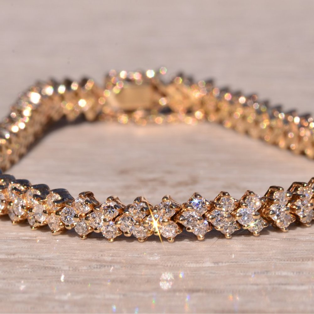 Triple Row Natural Diamond Bracelet in Yellow Gold